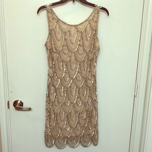 ModCloth Champagne Art Deco Dress w/Silver beading
